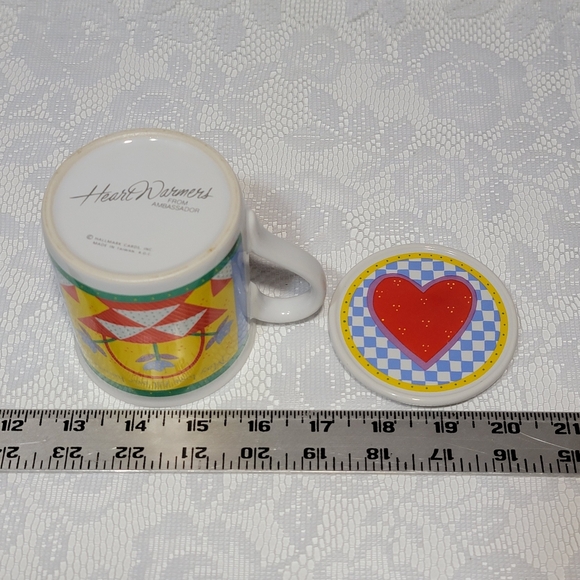 Vintage Hallmark Ceramic Mug Heart Lid Flower Patchwork Quilt Design Coffee Cup - Picture 14 of 17